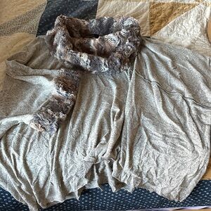 Vine Street Apparel Gray Cowl Neck Sweater with faux fur neck and cuffs